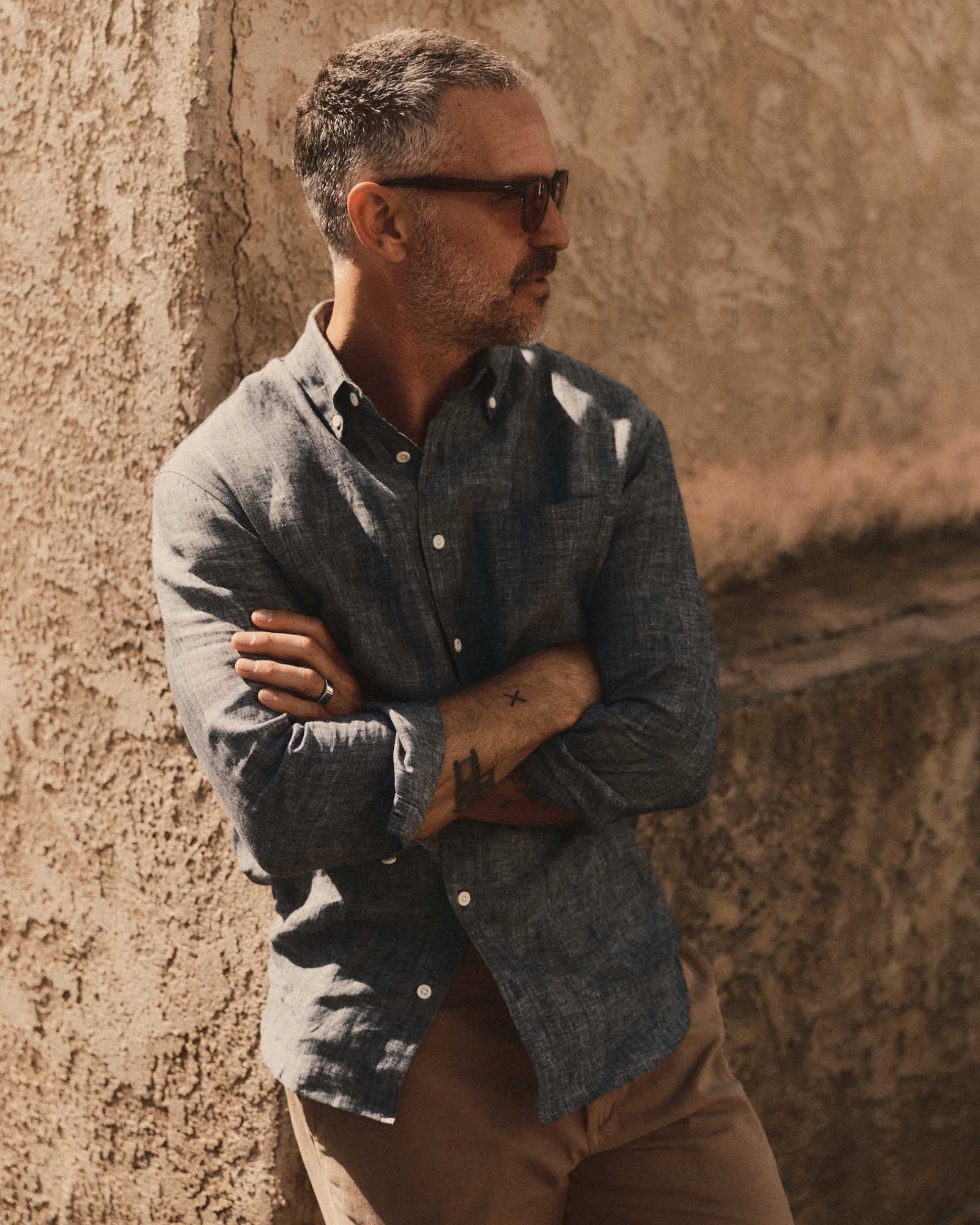 Mateo - Camisa de Lino Azul Océano